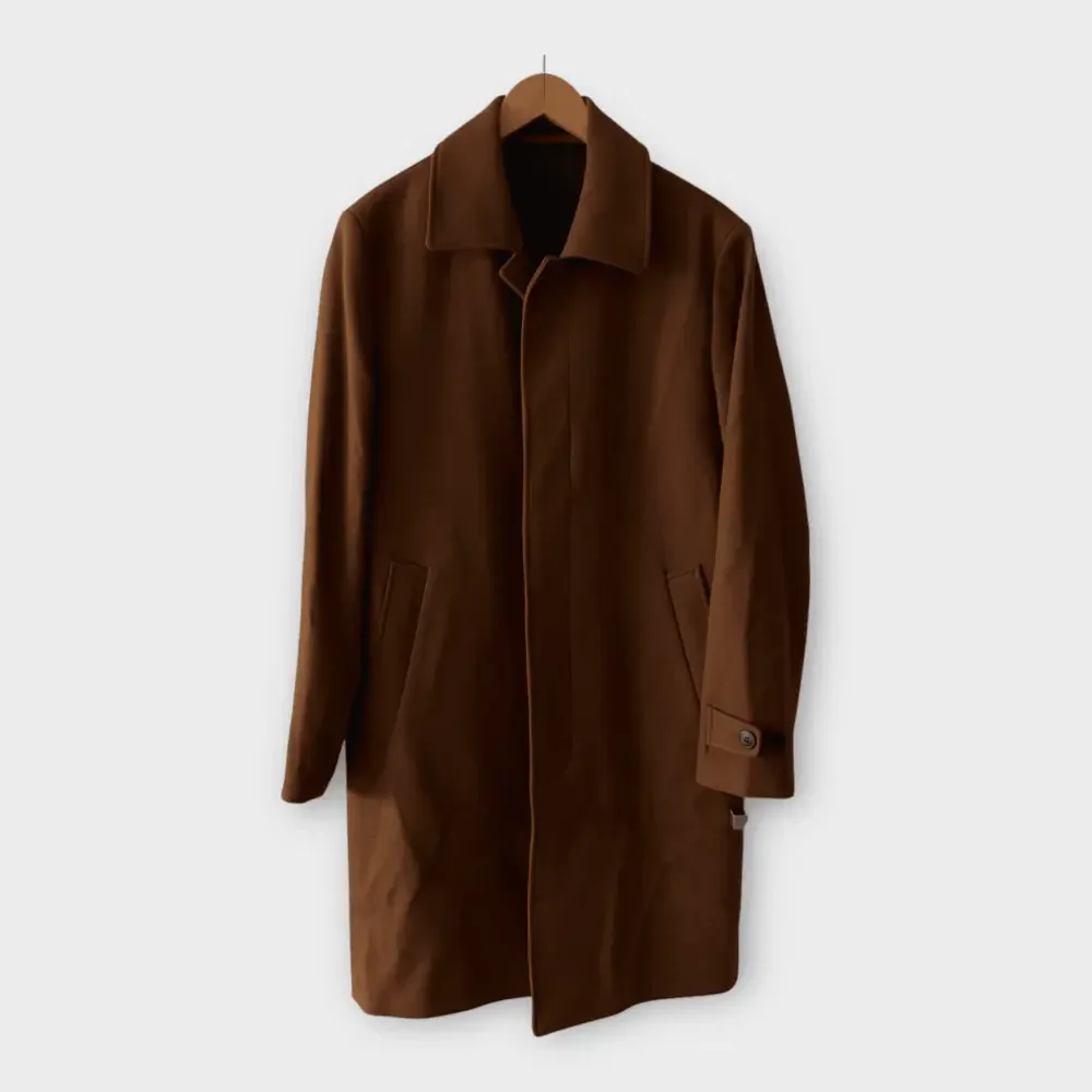 H&M • Brown Wool Blend Funnel Collar Trench Coat Jacket - Picture 2 of 10